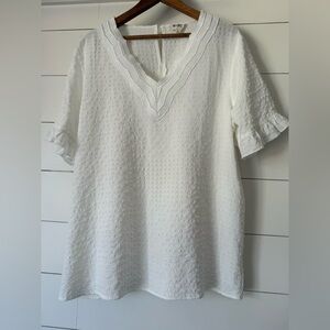 Boutique BiBi Women’s White Ruffle Sleeve Tunic Top Shirt Spring Summer, Large